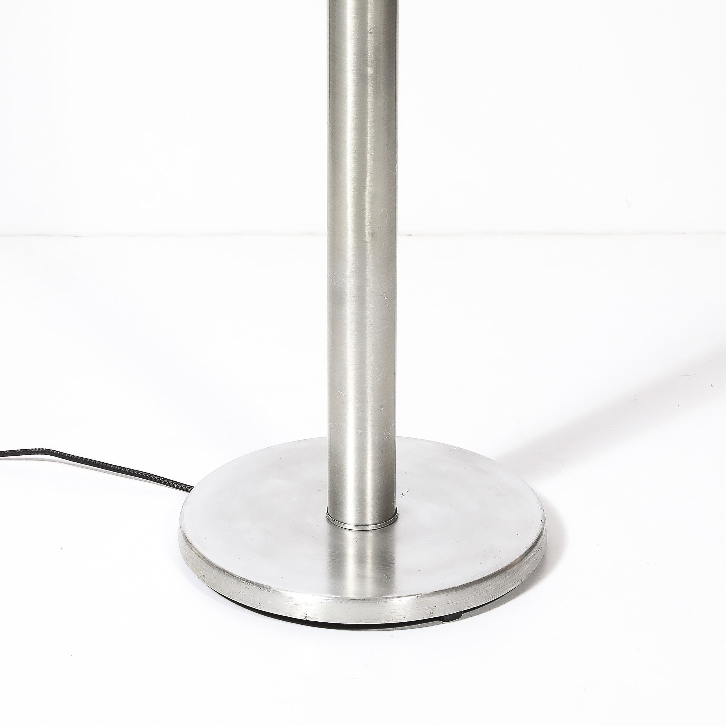 Milieu du XXe siècle Torchère Art Déco Machine Age en aluminium brossé et verre signée Russel Wright en vente
