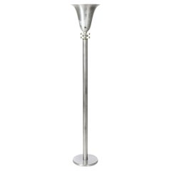 Art Deco Machine Age Torchiere in Brushed Aluminum & Glass signed Russel Wright
