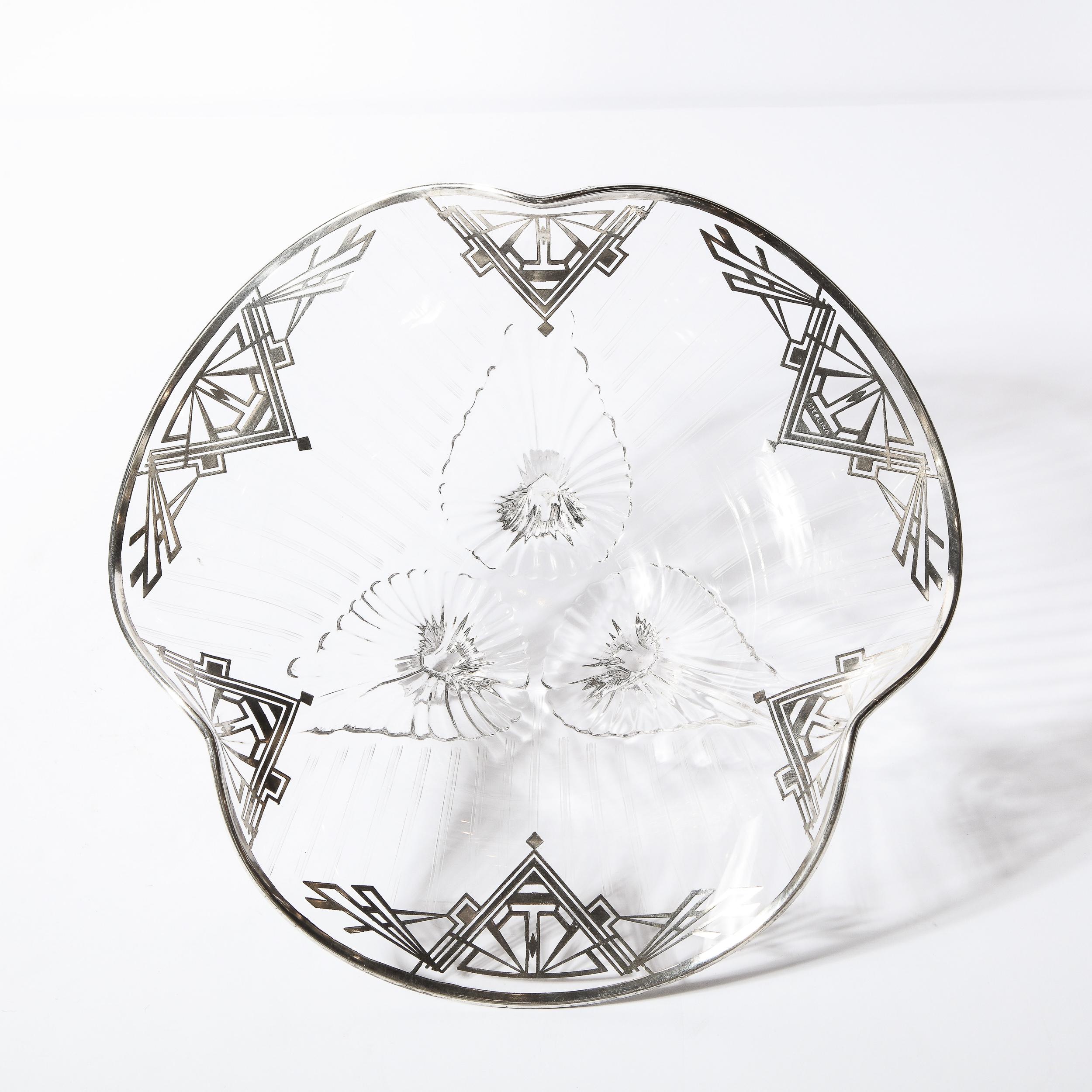 Art Deco Machine Age Translucent Glass Center Bowl with Sterling Silver Overlay For Sale 4