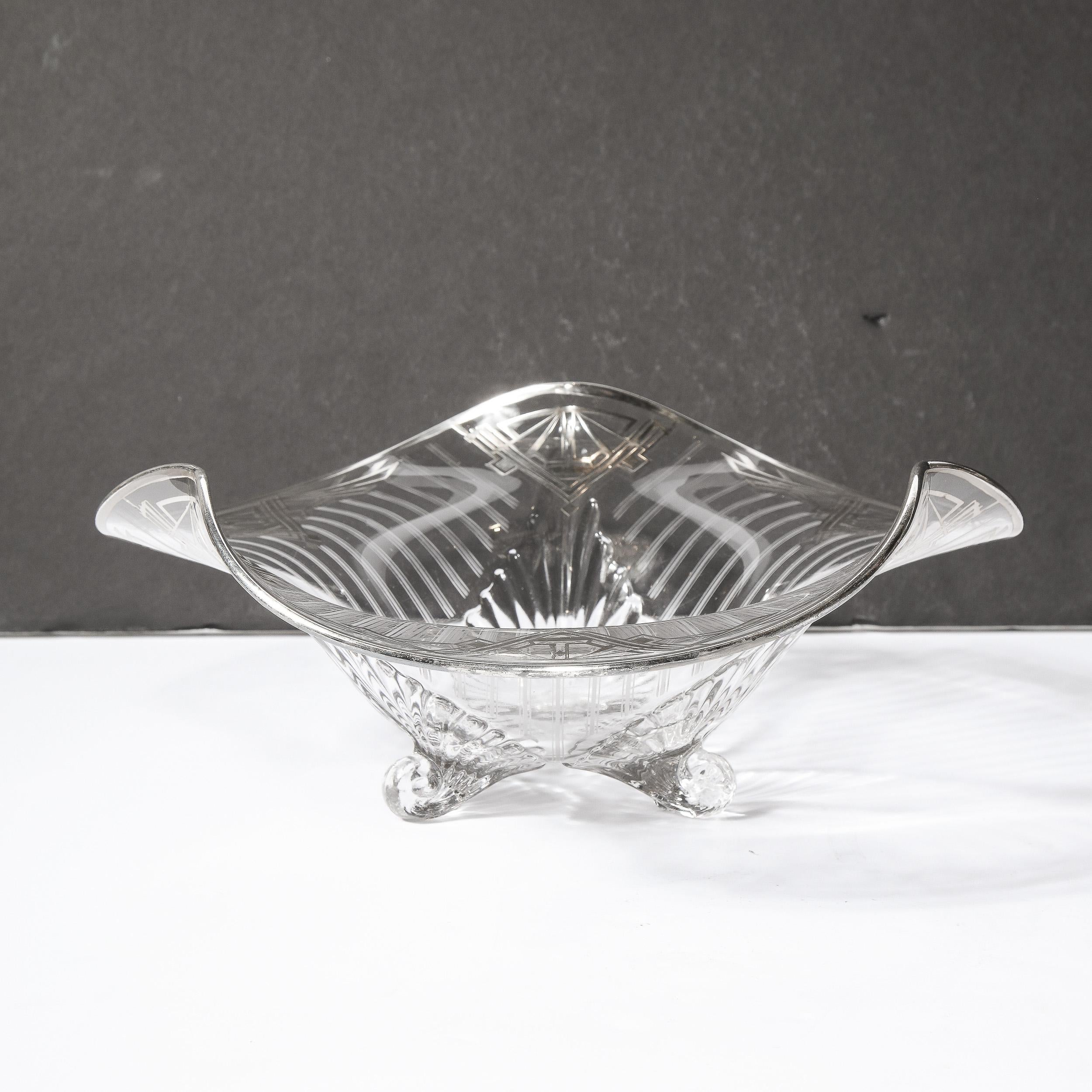Art Deco Machine Age Translucent Glass Center Bowl with Sterling Silver Overlay For Sale 5