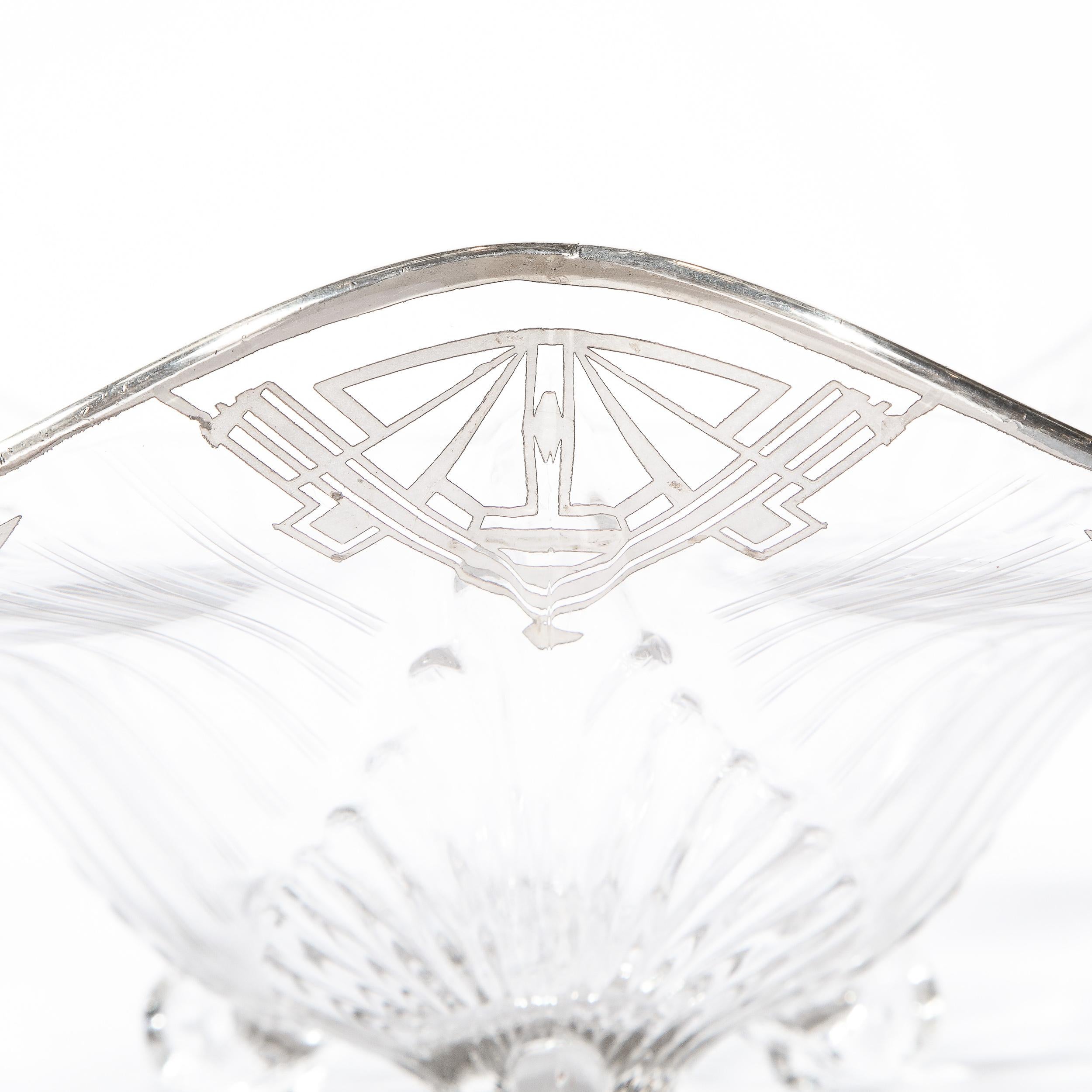 Mid-20th Century Art Deco Machine Age Translucent Glass Center Bowl with Sterling Silver Overlay For Sale