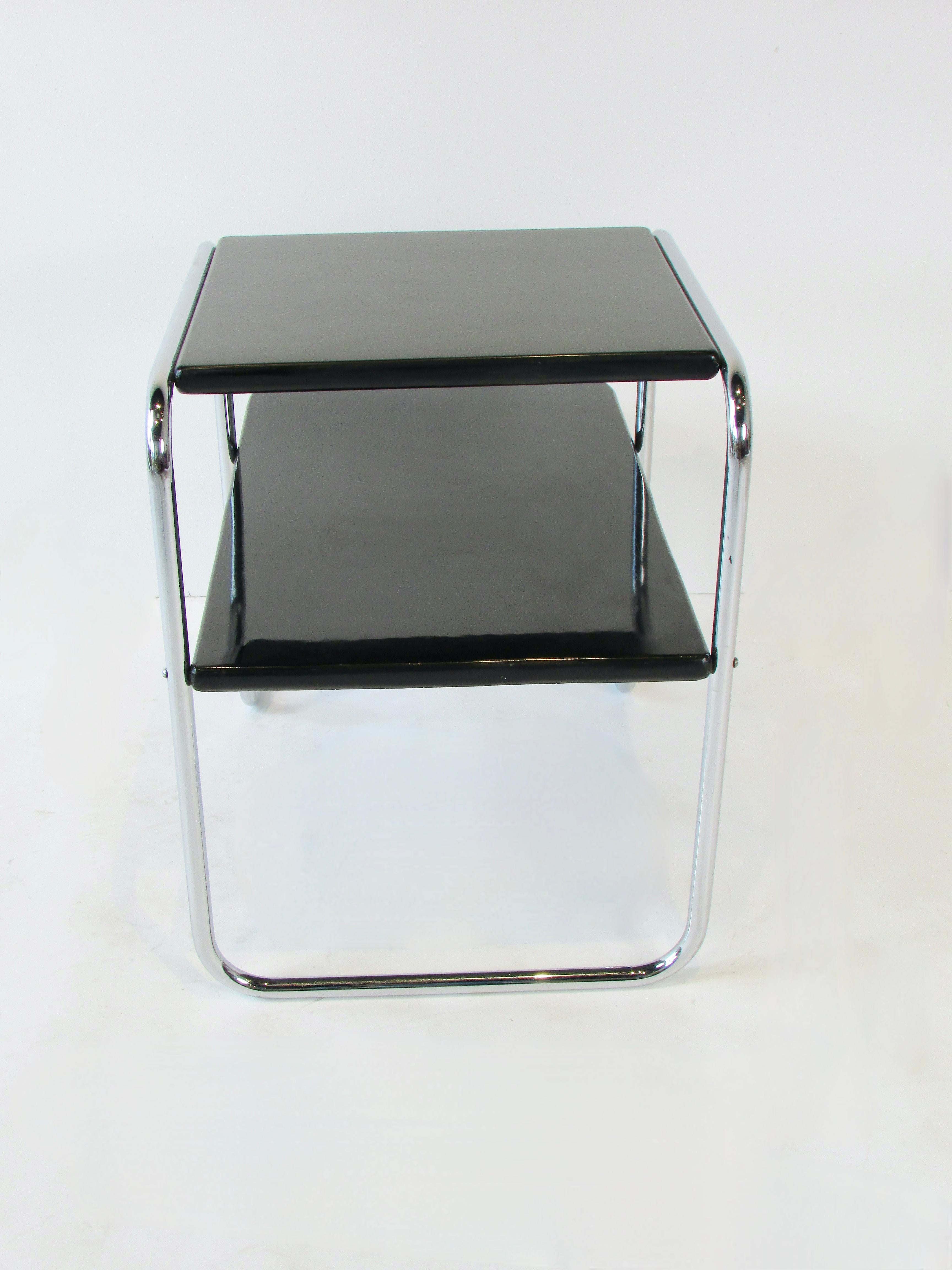 Art Deco Machine Age Tubular Chrome with Black Lacquered Wood Side Table For Sale 5