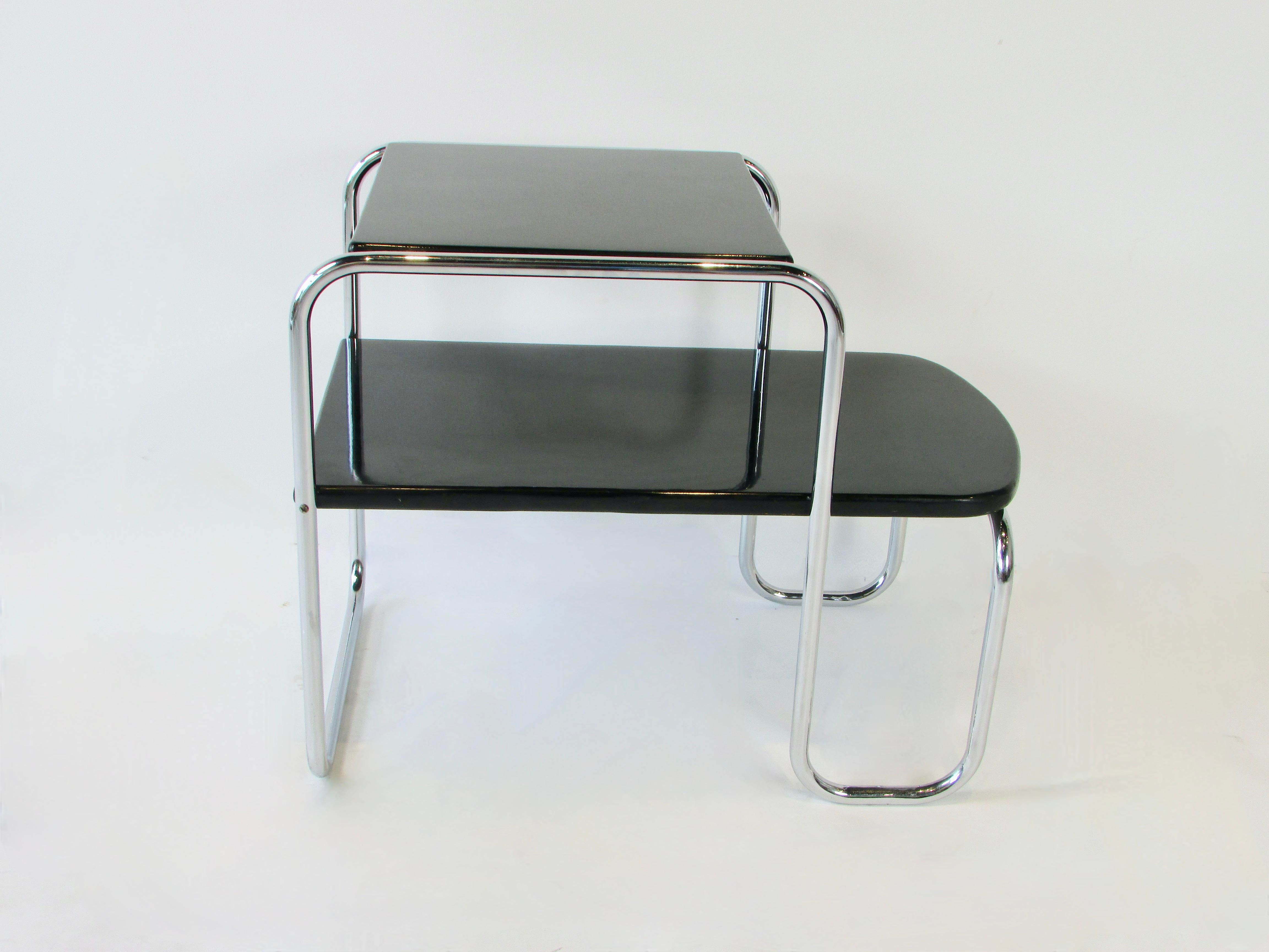 Art Deco Machine Age Tubular Chrome with Black Lacquered Wood Side Table For Sale 6