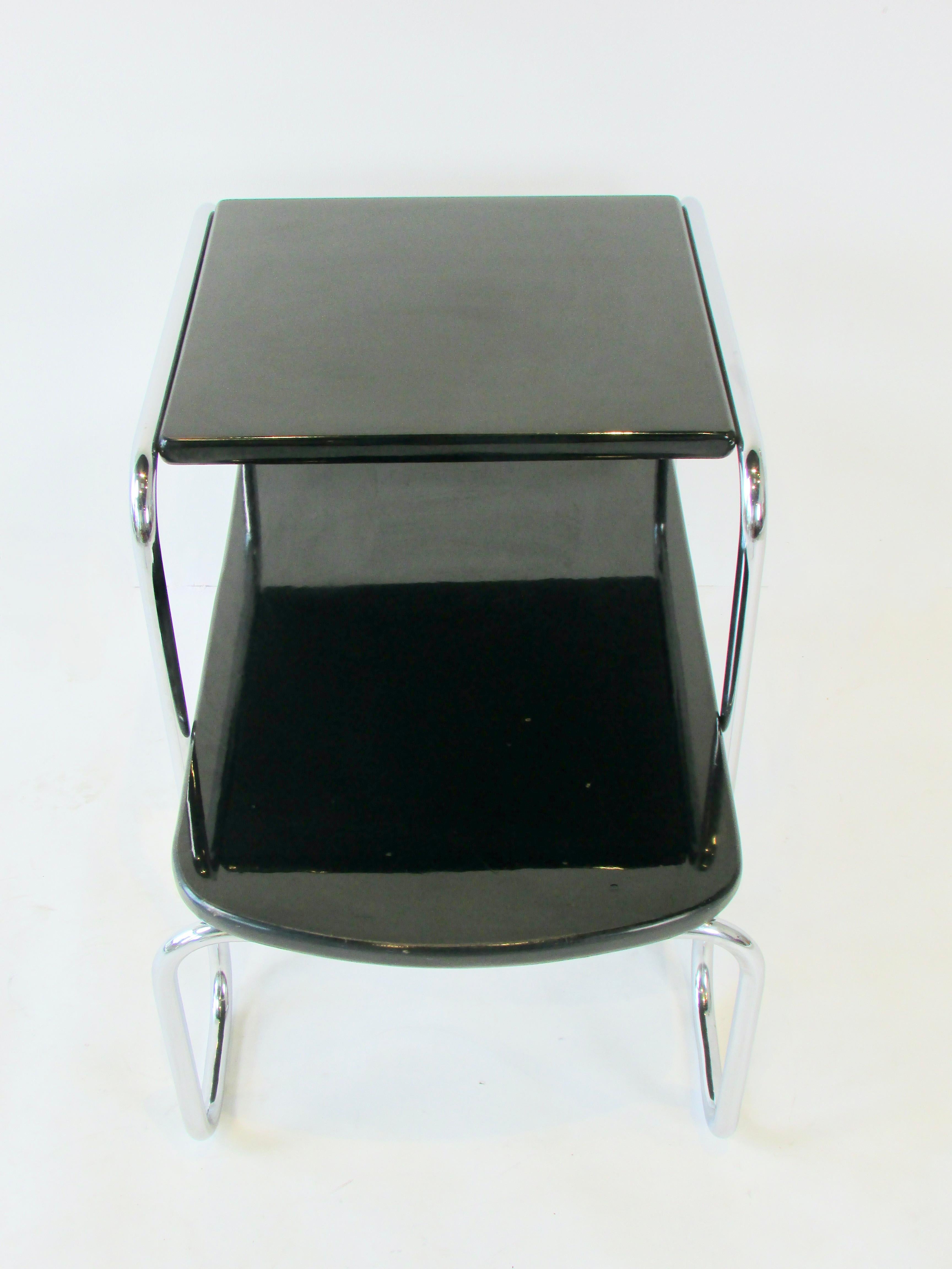 Art Deco Machine Age Tubular Chrome with Black Lacquered Wood Side Table For Sale 7