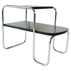 Used Art Deco Machine Age Tubular Chrome with Black Lacquered Wood Side Table