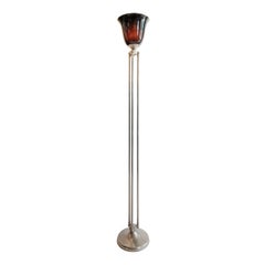 Art Deco Machine Age Up lighter Floor Lamp in Chrome and Tulip Murano Glass
