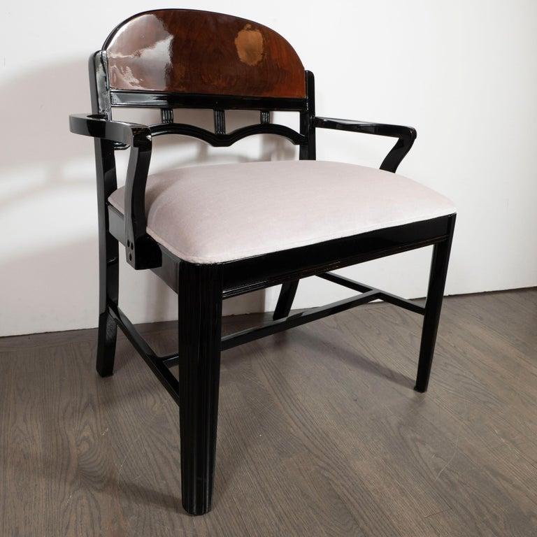 Art Deco Machine Age Walnut, Black Lacquer, Loro Piana Velvet Vanity Chair/Bench 5