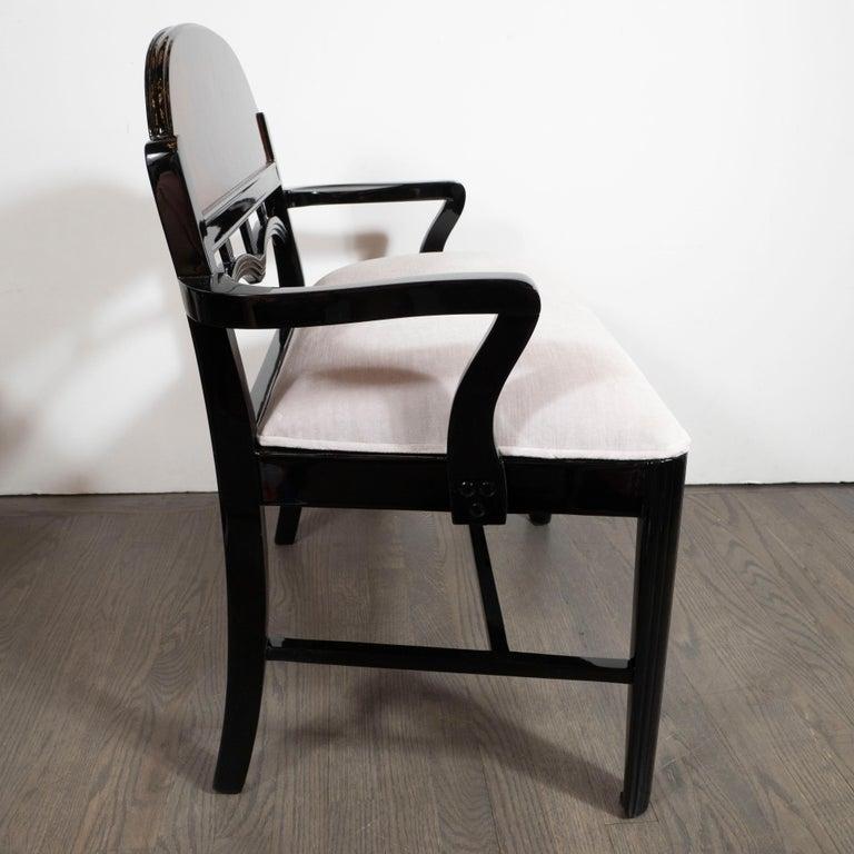 Art Deco Machine Age Walnut, Black Lacquer, Loro Piana Velvet Vanity Chair/Bench 7