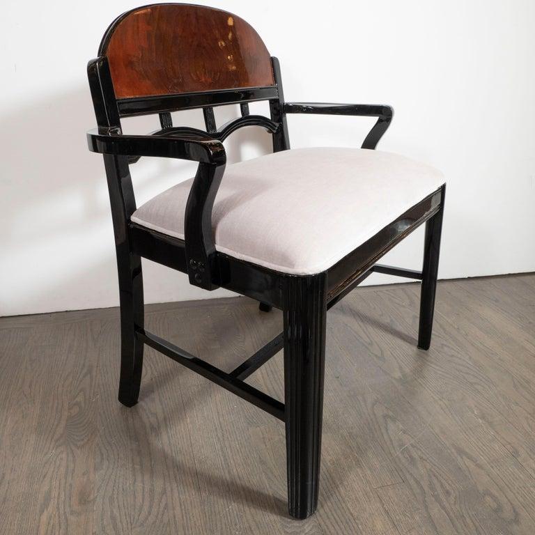 Art Deco Machine Age Walnut, Black Lacquer, Loro Piana Velvet Vanity Chair/Bench 8