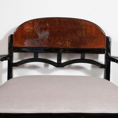 Art Deco Machine Age Walnut, Black Lacquer, Loro Piana Velvet Vanity Chair/Bench