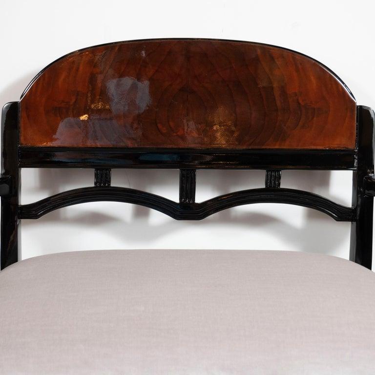 Art Deco Machine Age Walnut, Black Lacquer, Loro Piana Velvet Vanity Chair/Bench In Excellent Condition In New York, NY