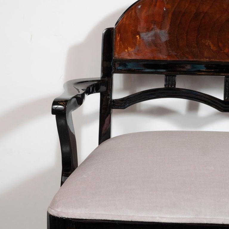 Art Deco Machine Age Walnut, Black Lacquer, Loro Piana Velvet Vanity Chair/Bench 1