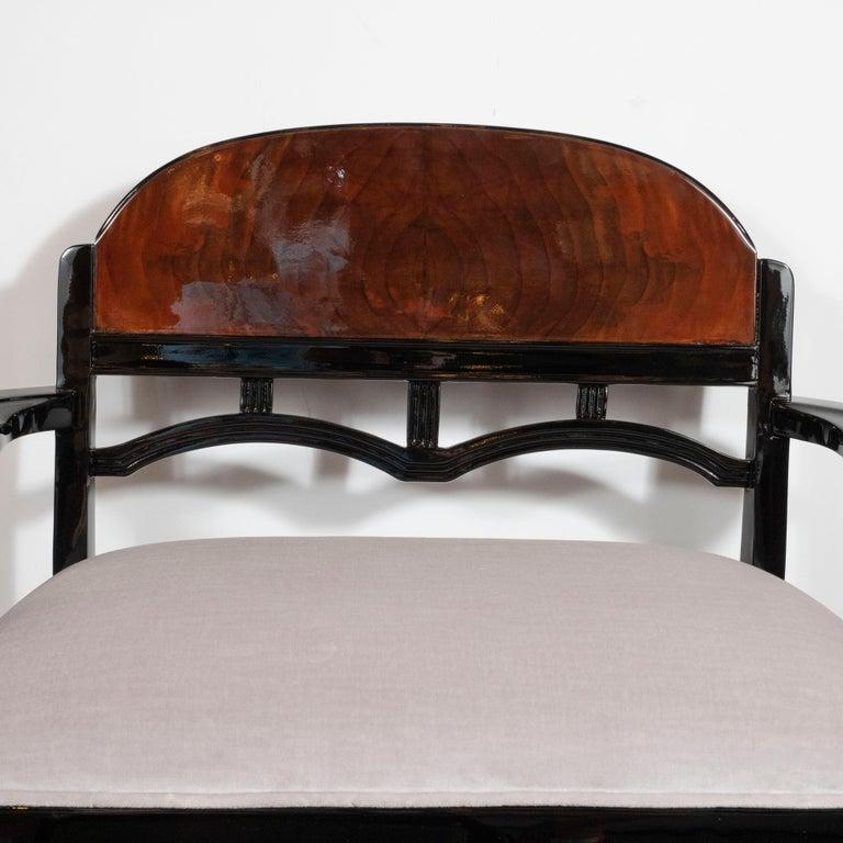 Art Deco Machine Age Walnut, Black Lacquer, Loro Piana Velvet Vanity Chair/Bench 2