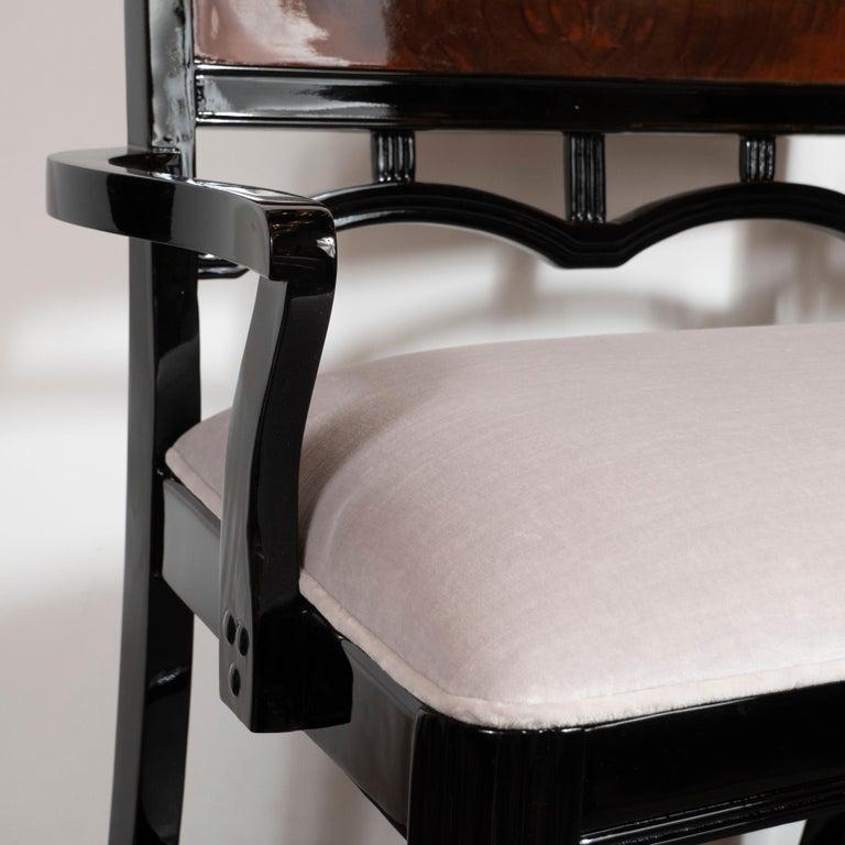Art Deco Machine Age Walnut, Black Lacquer, Loro Piana Velvet Vanity Chair/Bench 3