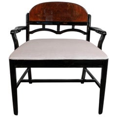Art Deco Machine Age Walnut, Black Lacquer, Loro Piana Velvet Vanity Chair/Bench