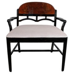 Vintage Art Deco Machine Age Walnut, Black Lacquer, Loro Piana Velvet Vanity Chair/Bench