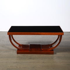 Art Deco Machine Age Walnut Cocktail Table w/ Inset Vitrolite Top by Modernage