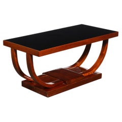 Art Deco Machine Age Walnut Cocktail Table w/ Inset Vitrolite Top by Modernage