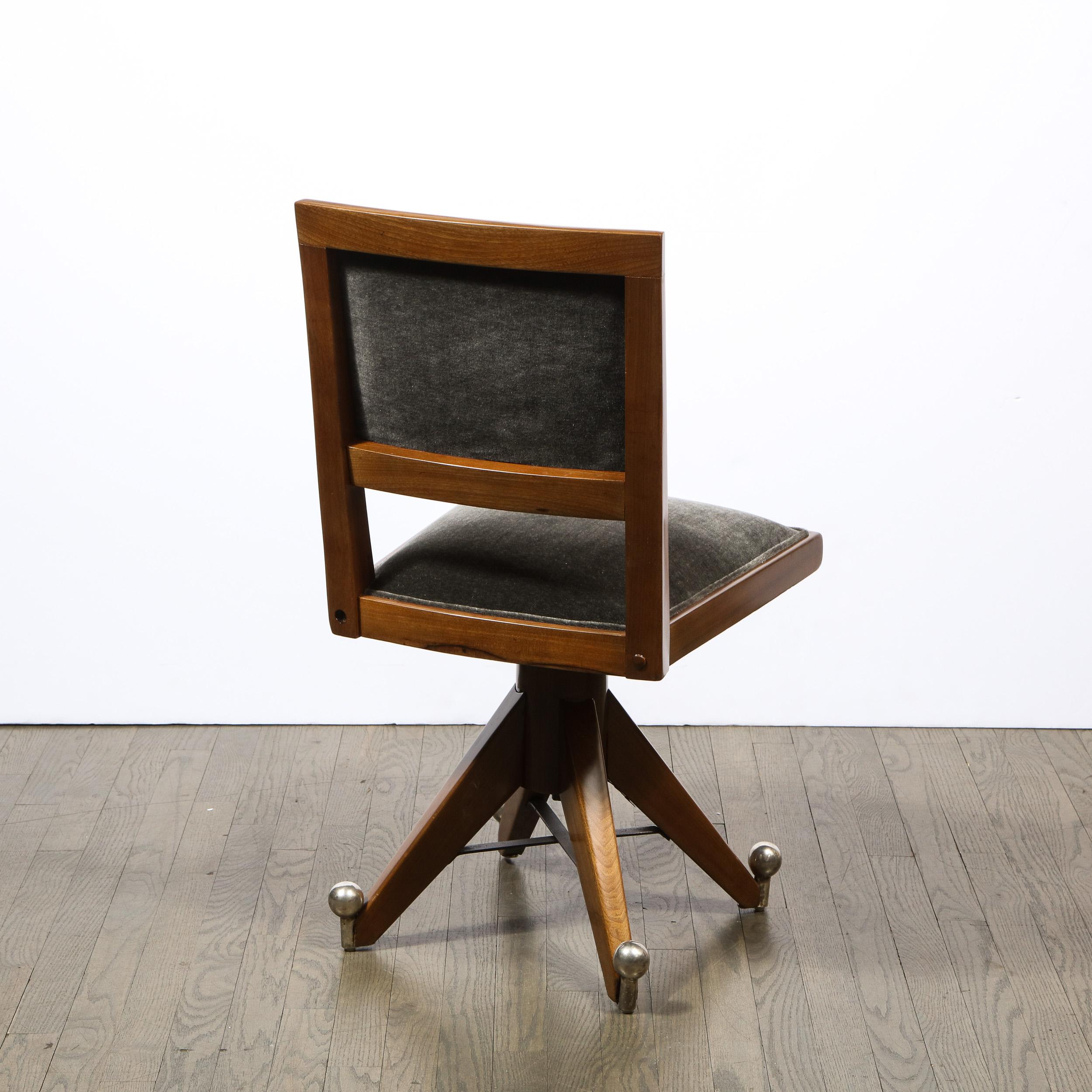 Art Deco Machine Age Walnut & Slate Mohair Side Chair w/ Nickeled Fittings 5