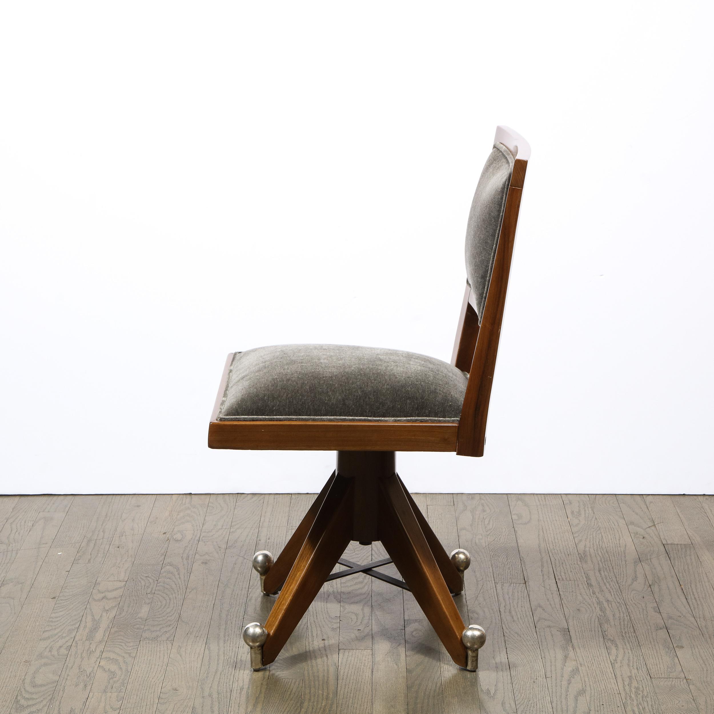 Art Deco Machine Age Walnut & Slate Mohair Side Chair w/ Nickeled Fittings 2