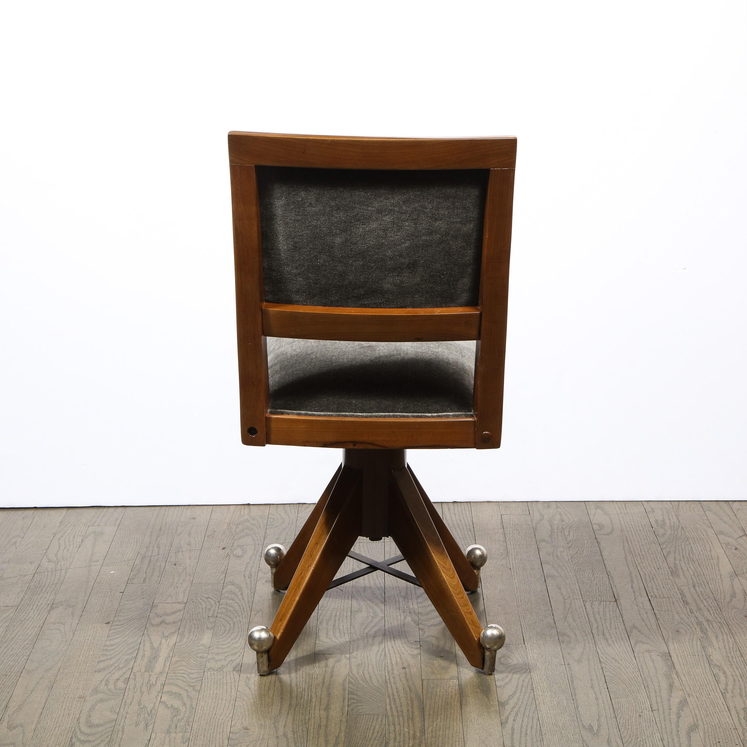 Art Deco Machine Age Walnut & Slate Mohair Side Chair w/ Nickeled Fittings 4