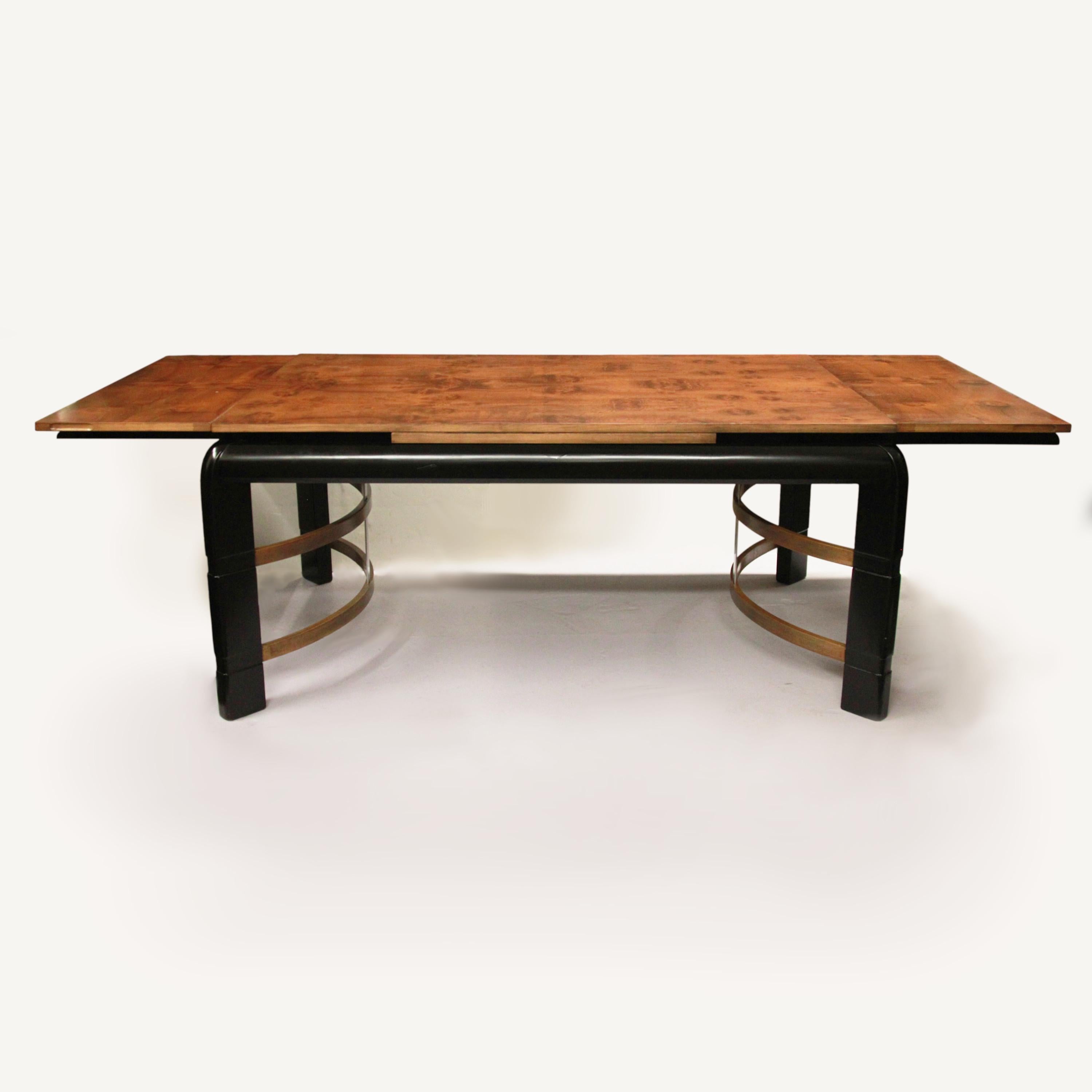 Ausziehbarer Esstisch aus Karpaten Ulme im Art déco-Stil von Donald Deskey, Maschinen (20. Jahrhundert) im Angebot