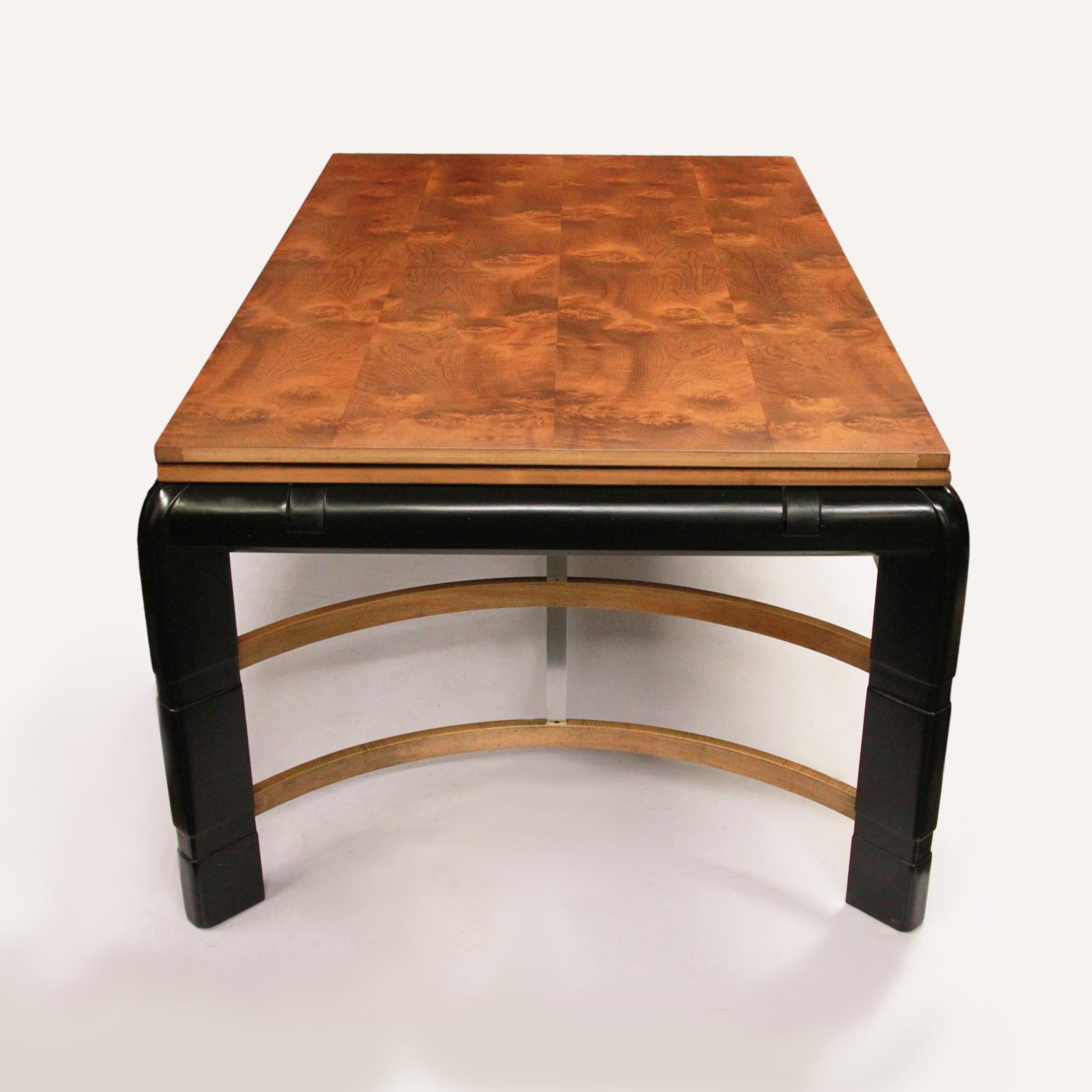 Ausziehbarer Esstisch aus Karpaten Ulme im Art déco-Stil von Donald Deskey, Maschinen im Angebot 1