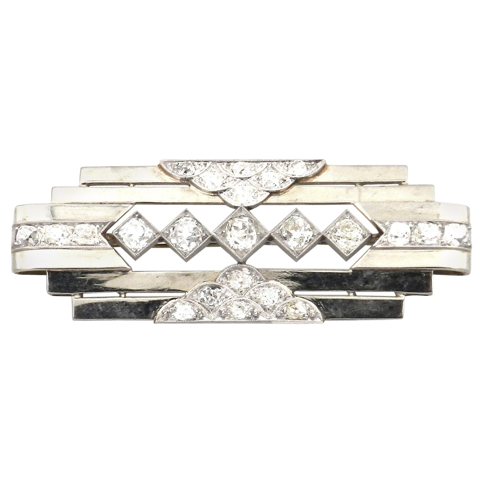 Art Deco Machine Style 2 Carat Diamond Brooch, Paris, circa 1930 For Sale