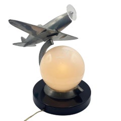 Lampe à poser Art déco en aluminium usiné de l'âge de l'avion de chasse par Sarsaparilla