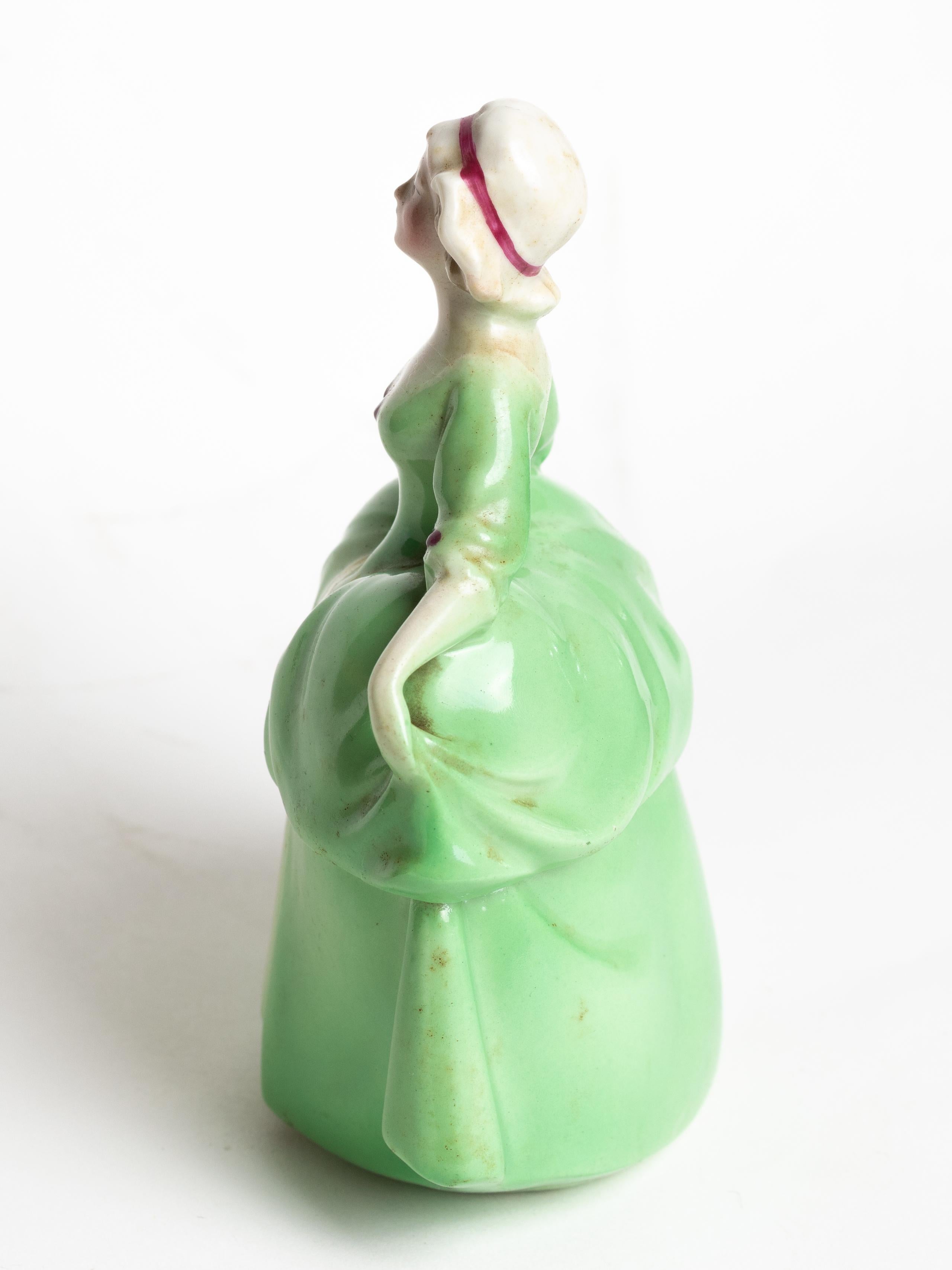German Art Deco Madame Pompadour Green Dress Powder Box Porcelain, 1929 For Sale