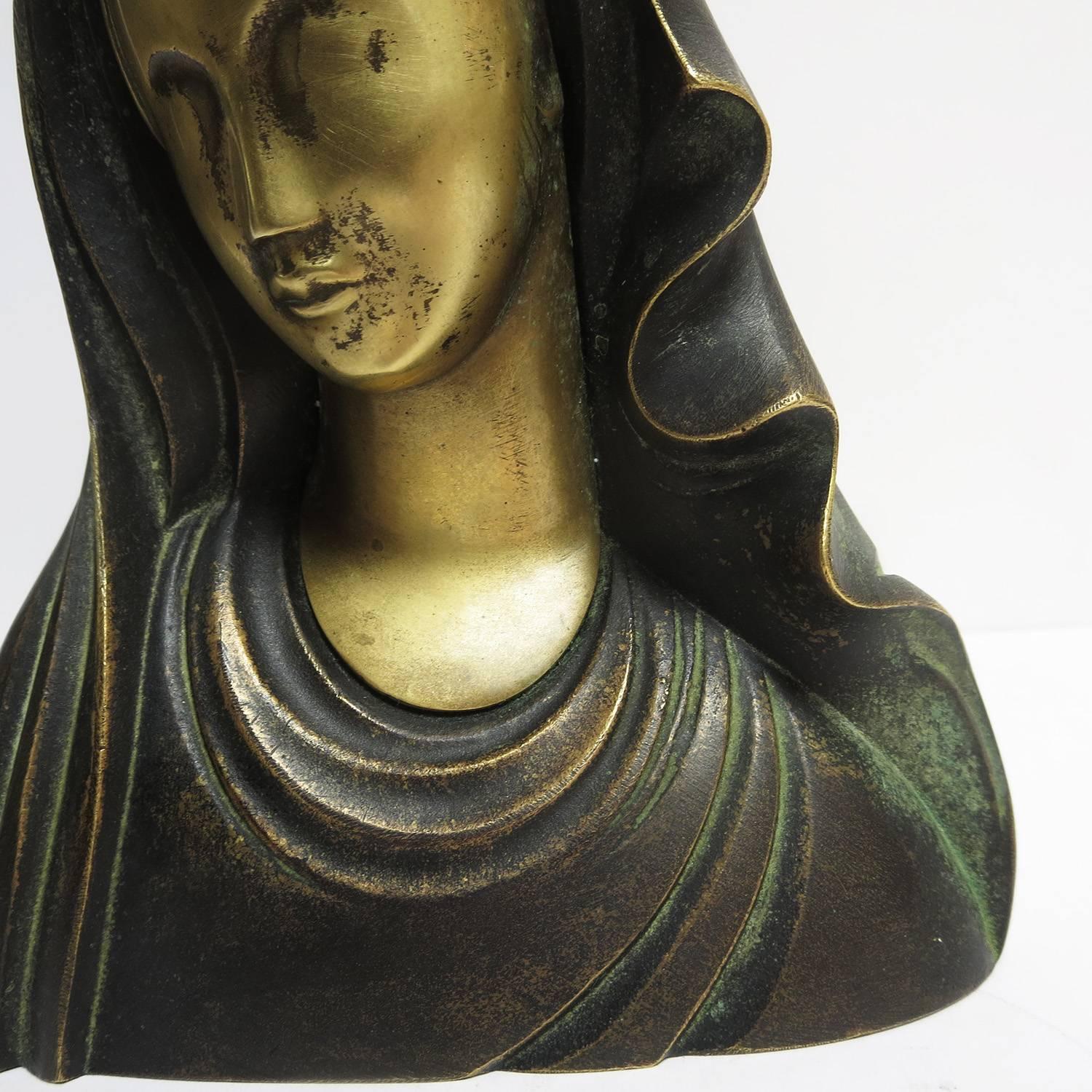 Cast Art Deco Madonna Virgin Mary Sculpture by Karl Hagenauer