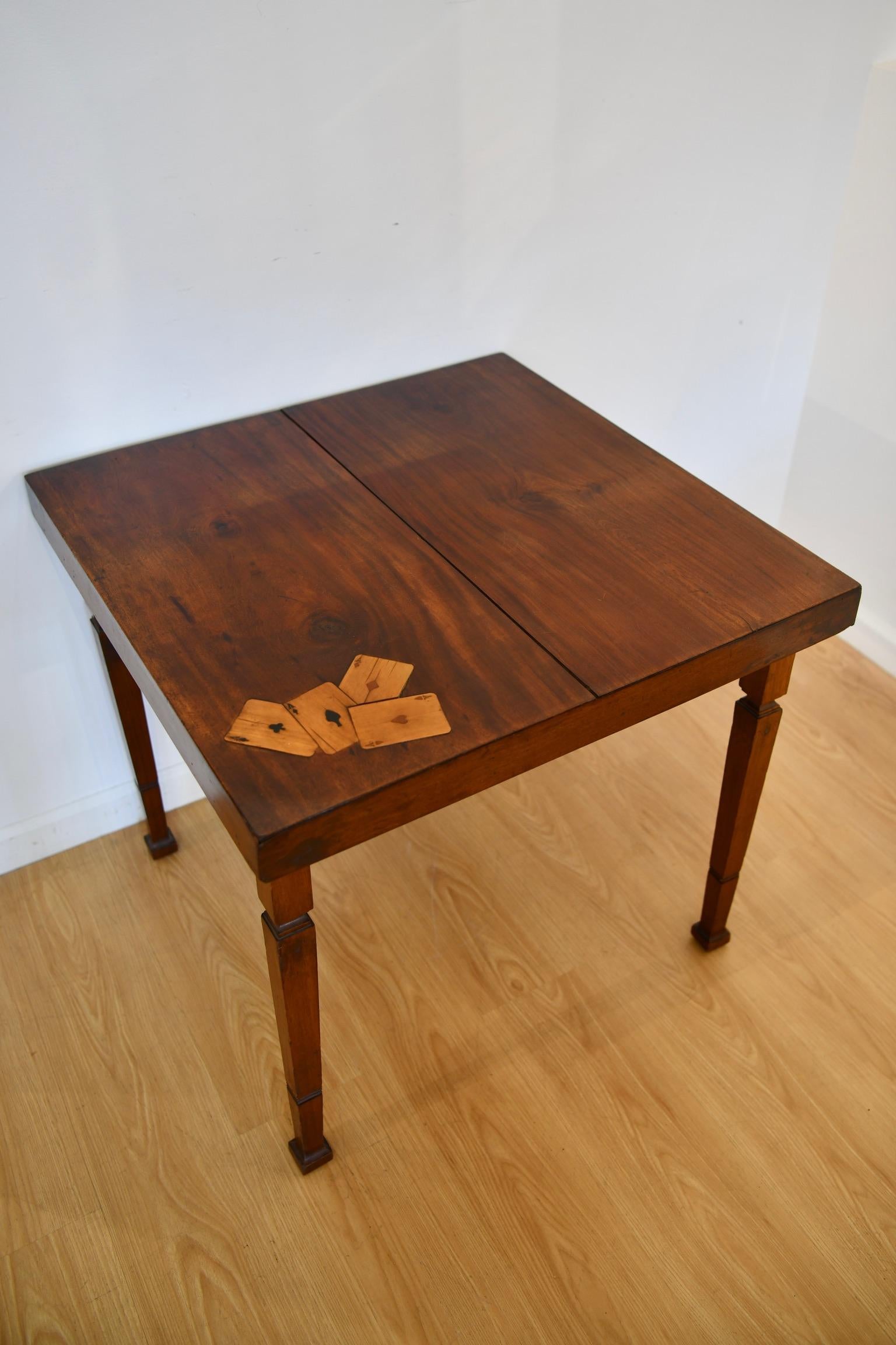 Art Deco Mahogany Aces Inlay Card Table For Sale 4