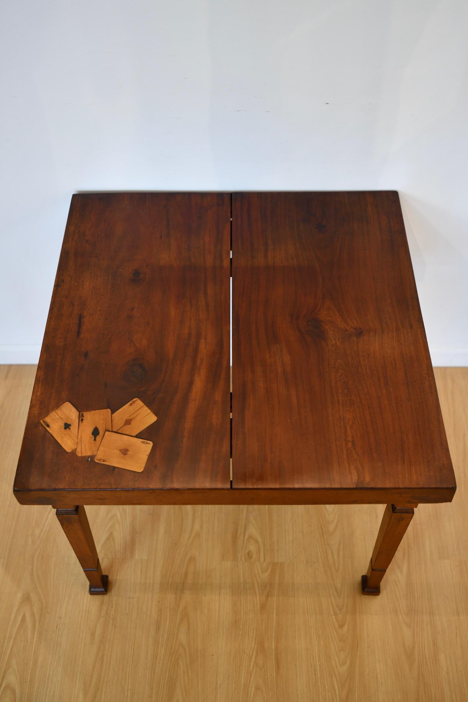 Wood Art Deco Mahogany Aces Inlay Card Table For Sale