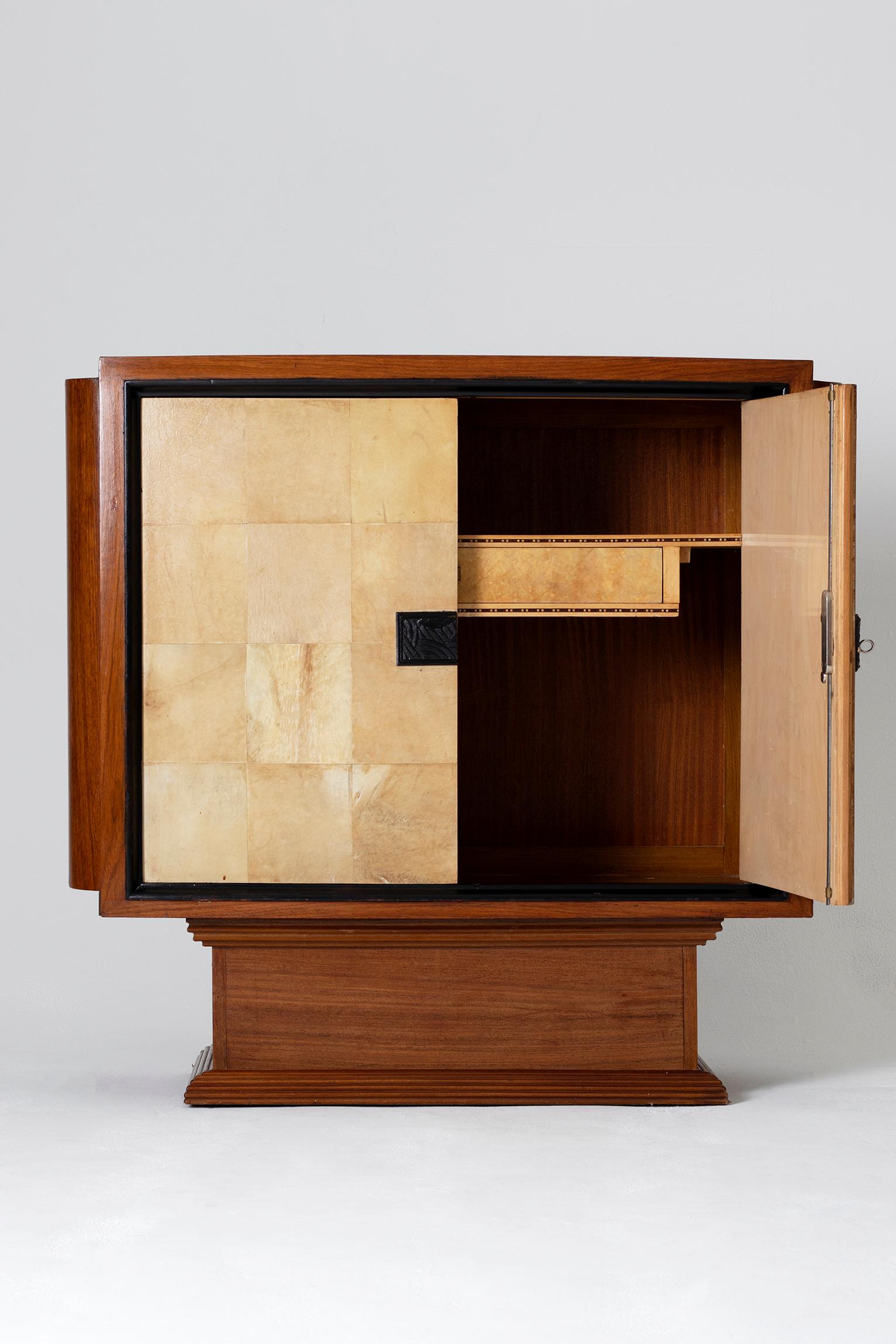 French Art Deco Mahogany and Velum Cabinet