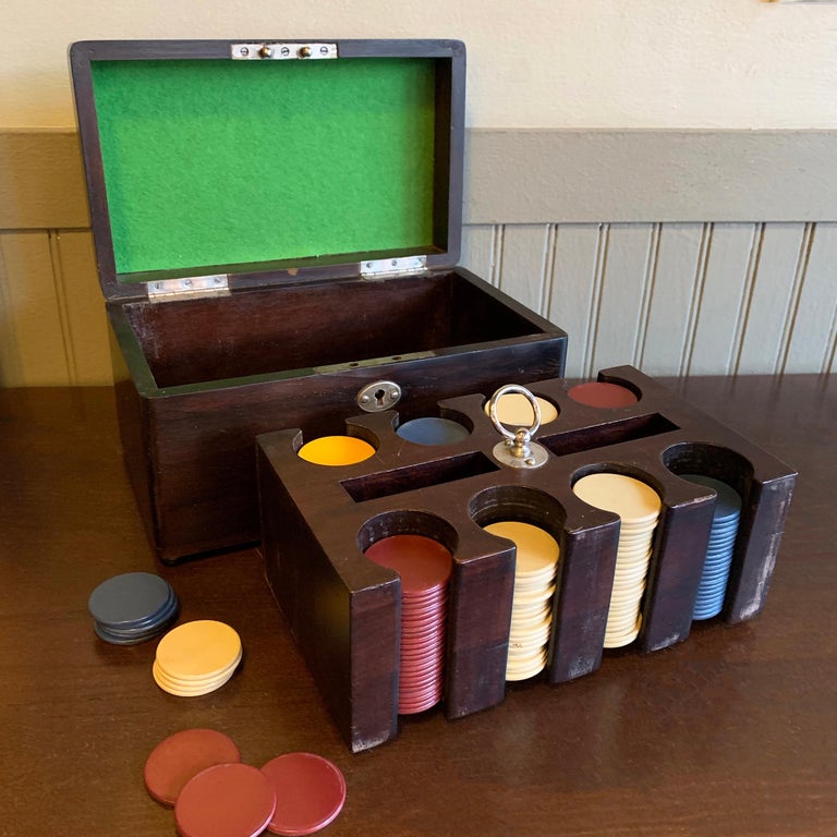 Art Deco Mahogany Boxed Poker Chip Set at 1stDibs art deco poker chips