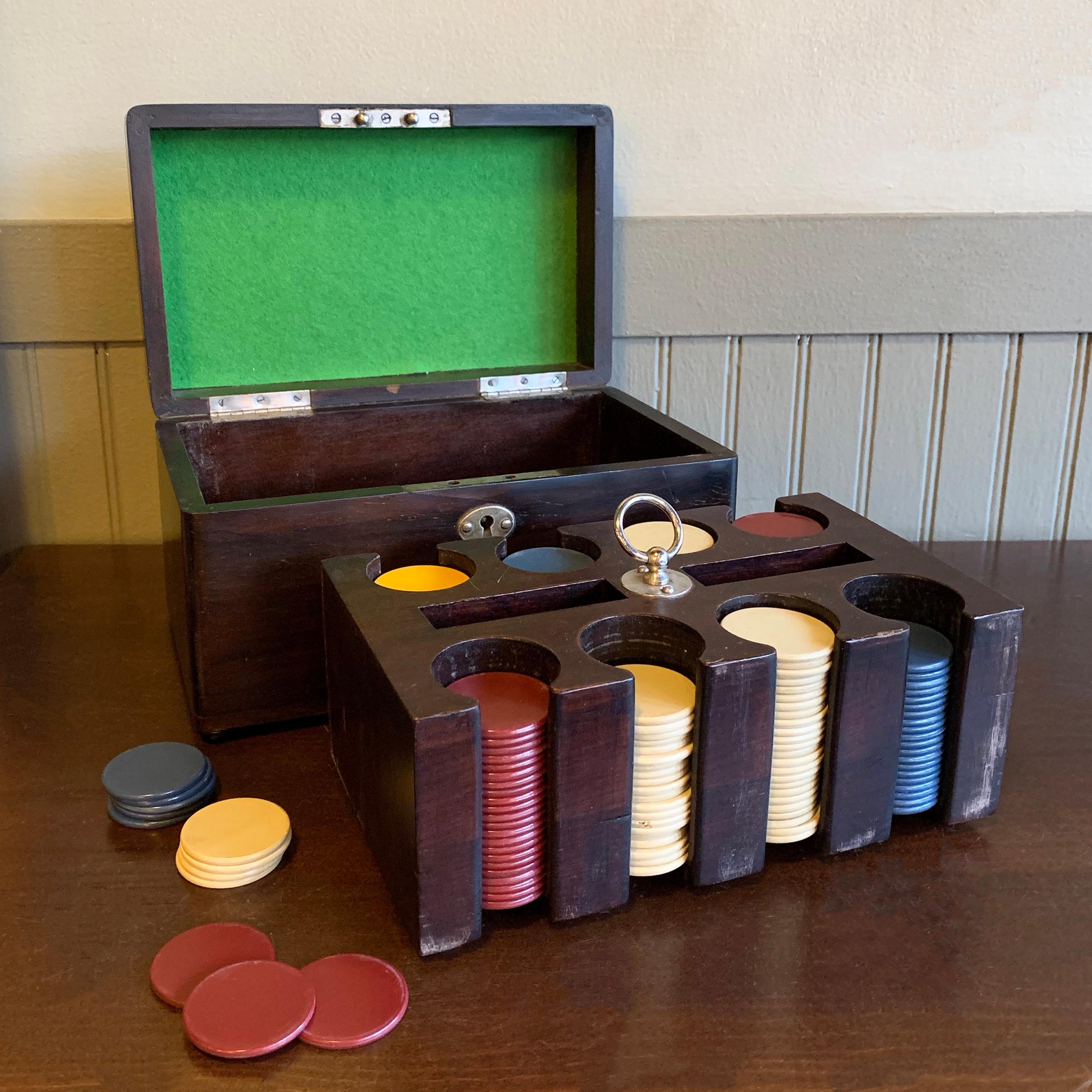 American Art Deco Mahogany Boxed Poker Chip Set