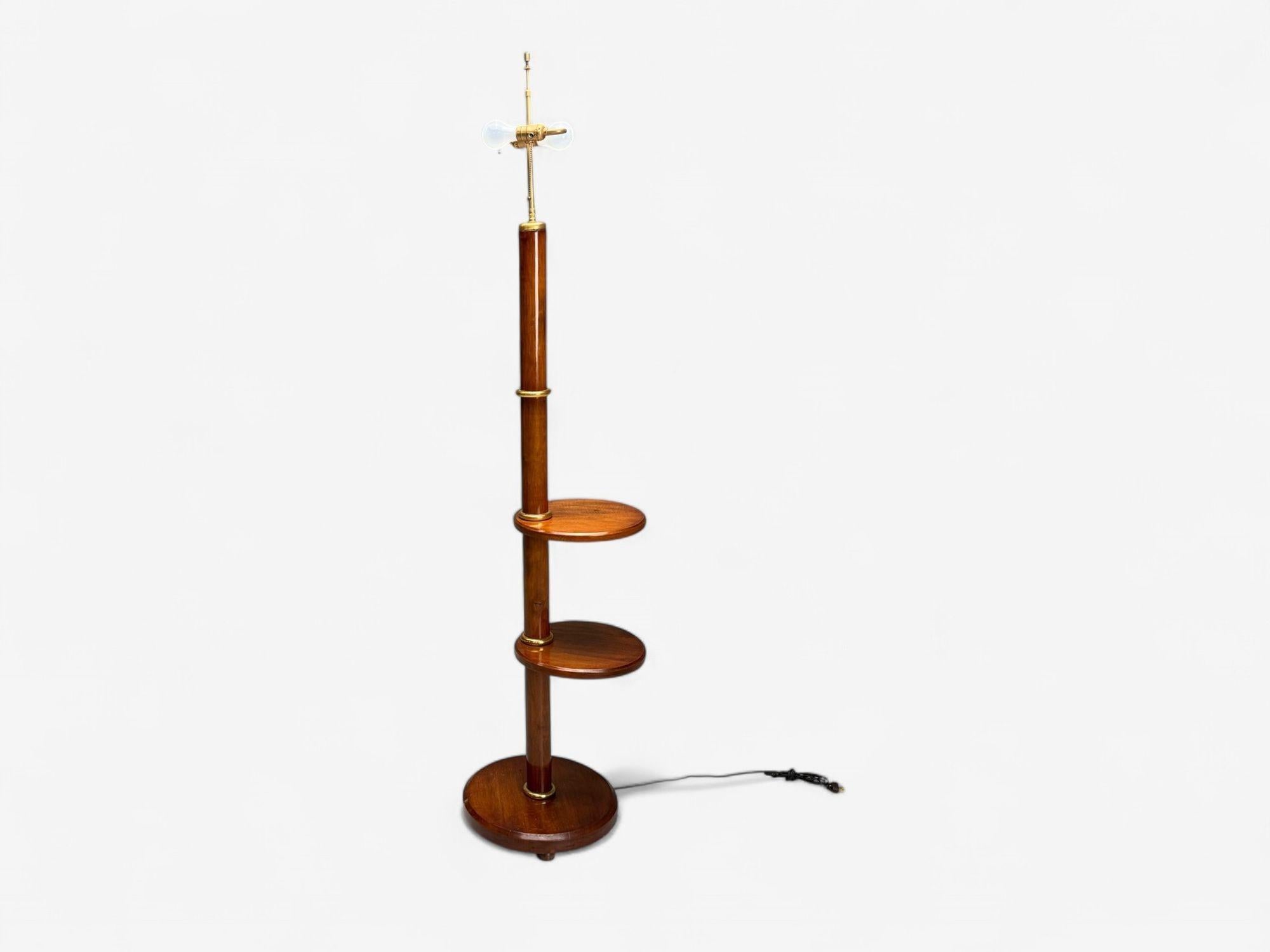 Art Deco, Mahogany, Bronze, Floor Lamp with Shelves, USA, 1940s For Sale 1