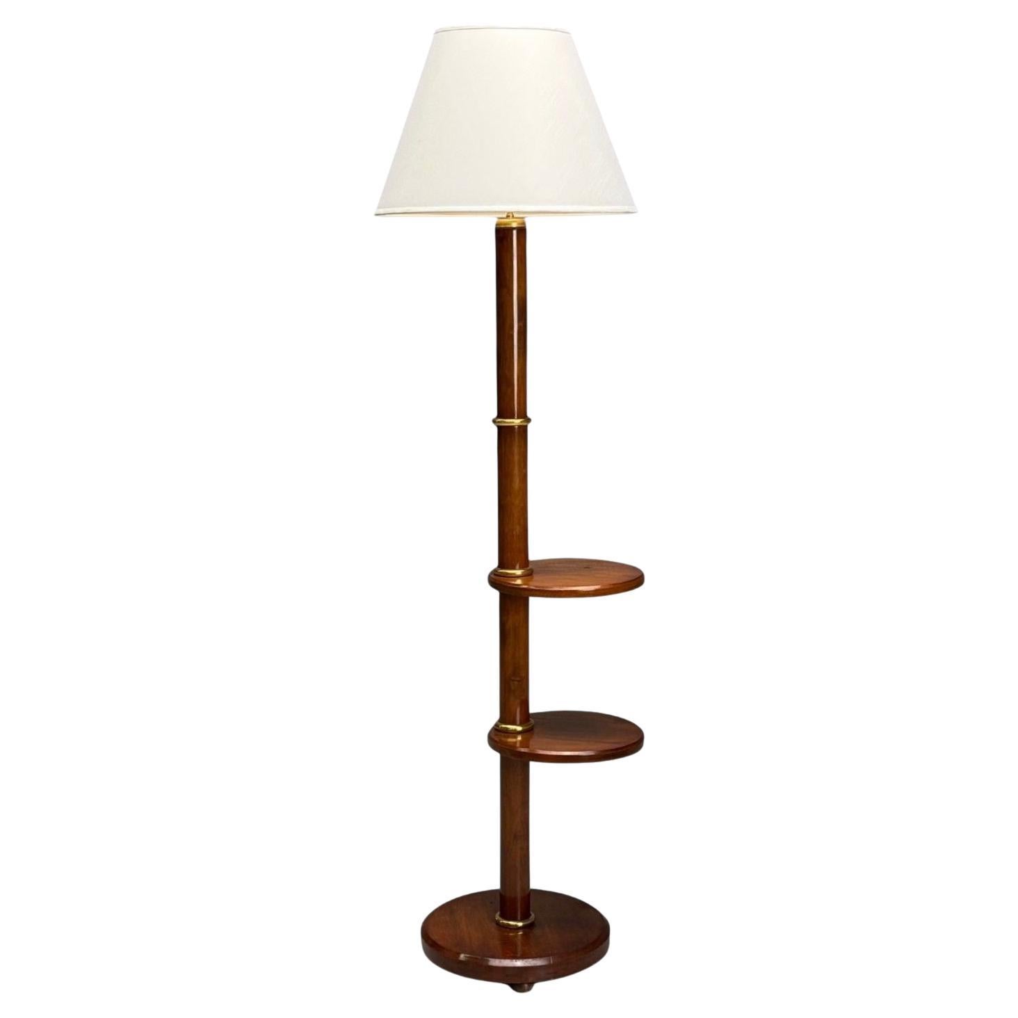 Art Deco, Mahogany, Bronze, Floor Lamp with Shelves, USA, 1940s For Sale