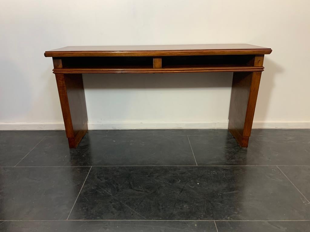 Art Deco Mahogany Console Table with two prectical open compartments under the top.