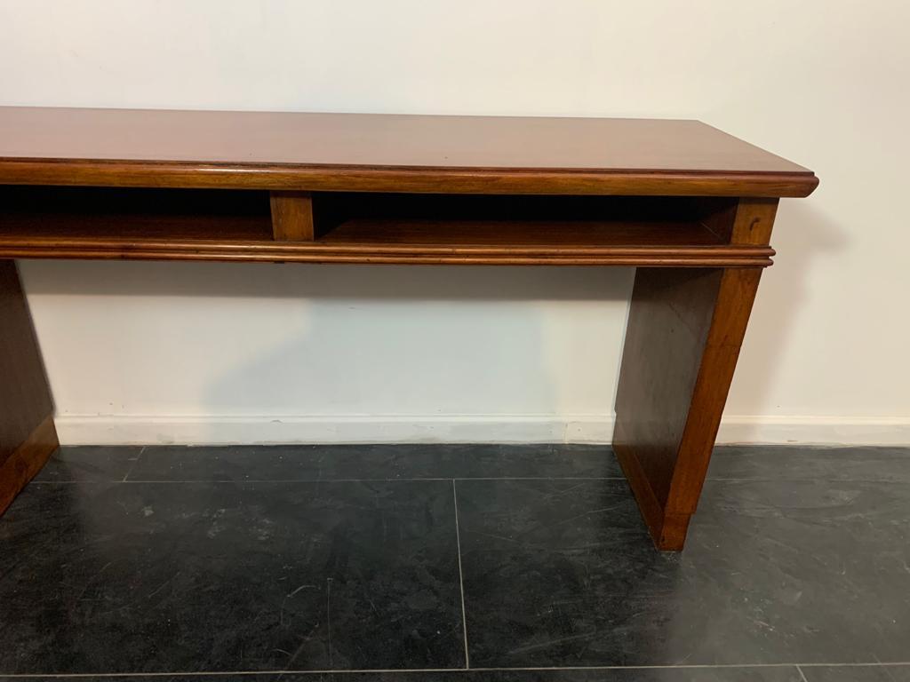 Italian Art Deco Mahogany Console Table with Open Compartments For Sale