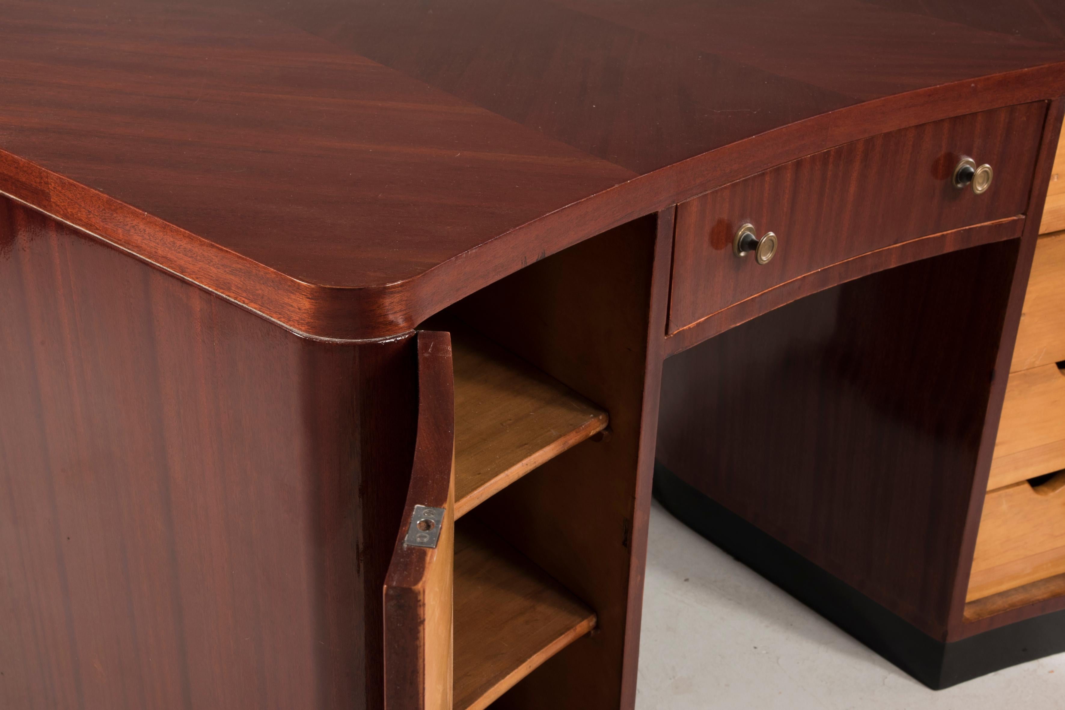 Art Deco Mahogany Curved Desk with doors and drawers 2