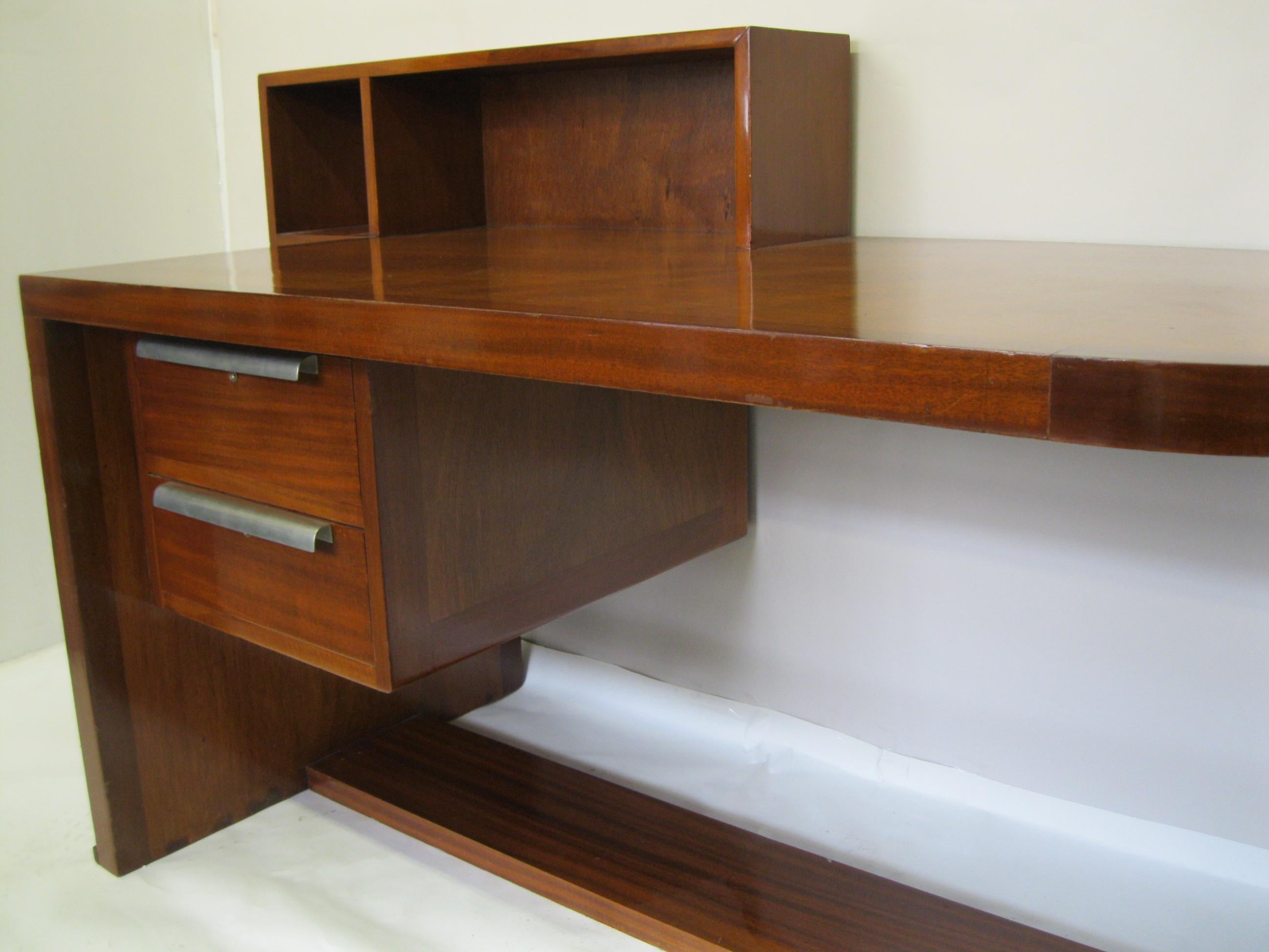 French Art Deco Mahogany Desk and Chair by Rene Herbst For Sale