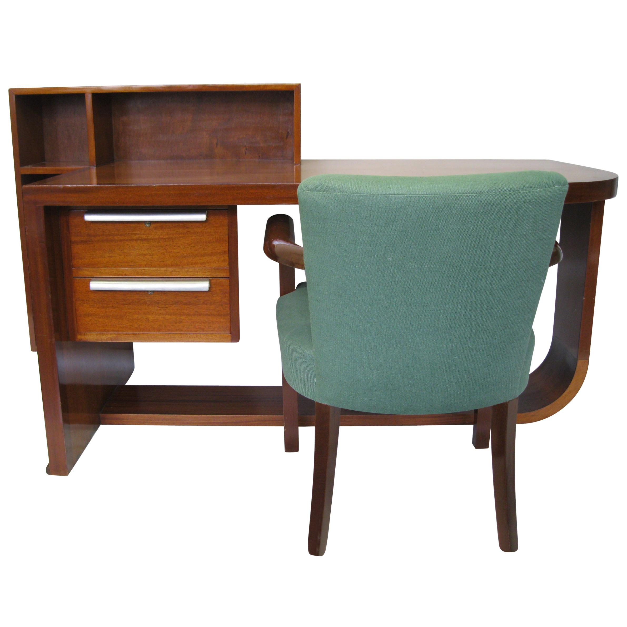 Art Deco Mahogany Desk and Chair by Rene Herbst