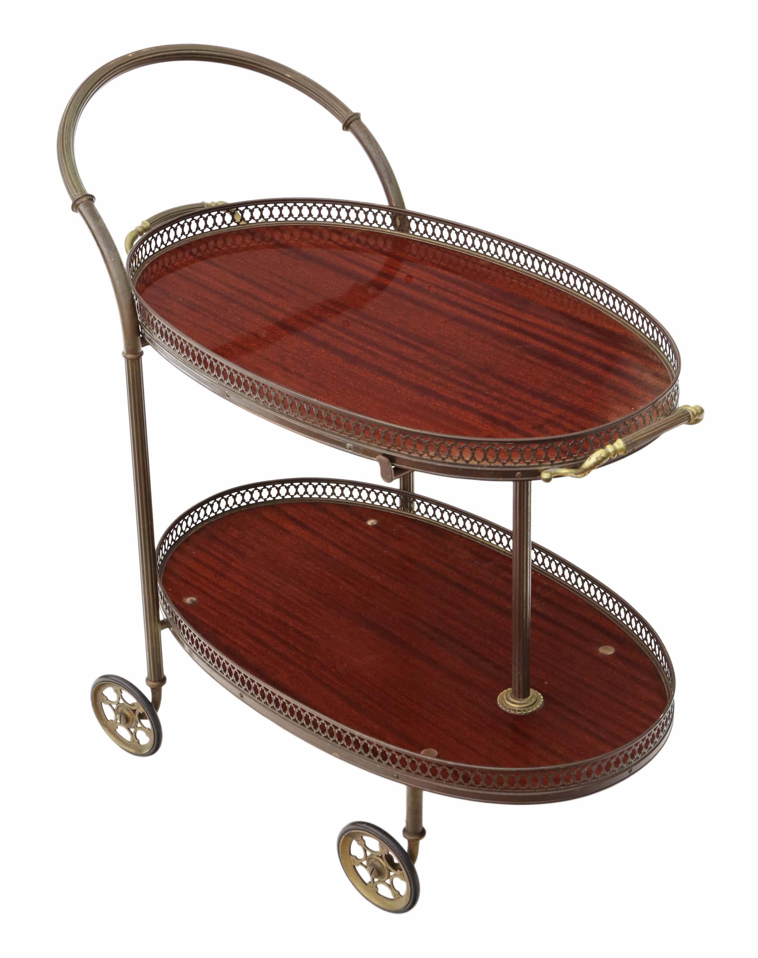 Brass Art Deco Mahogany Cake Serving Table Drinks Trolley