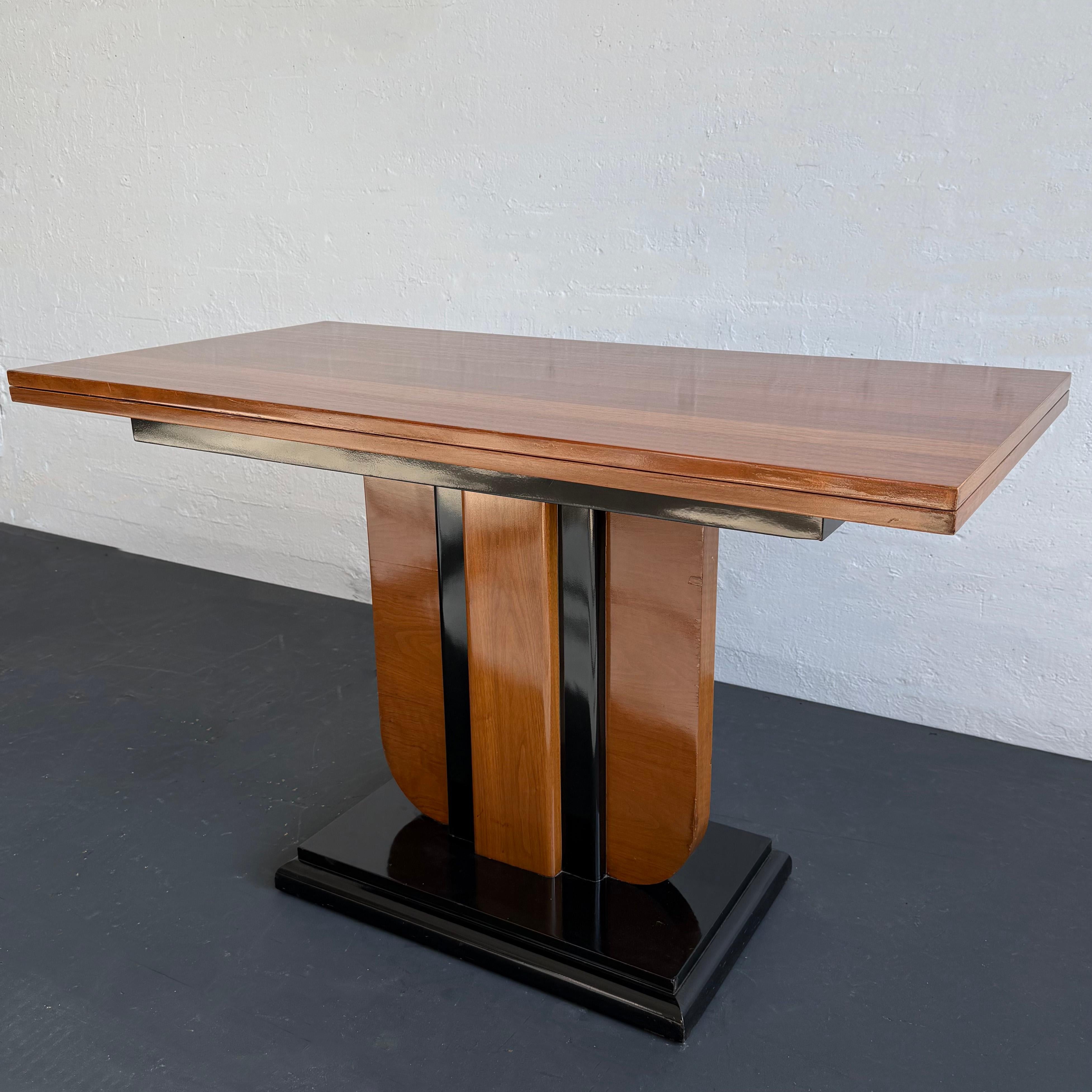 Lacquered Art Deco Mahogany Flip-Top Console Dining Table For Sale