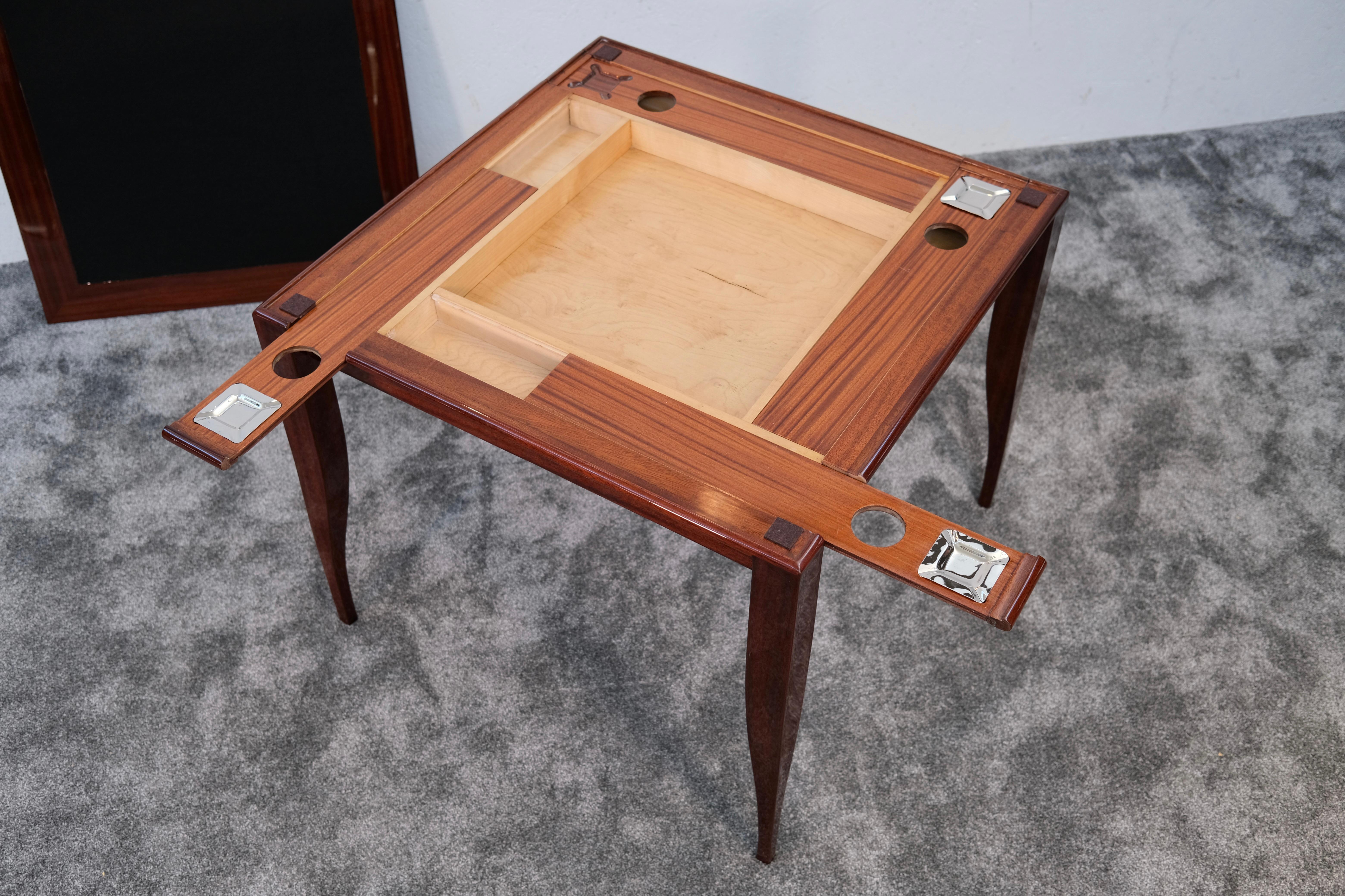 Art Deco Mahogany Flip-Top Game Table in High Gloss Lacquer, France 1930s For Sale 3