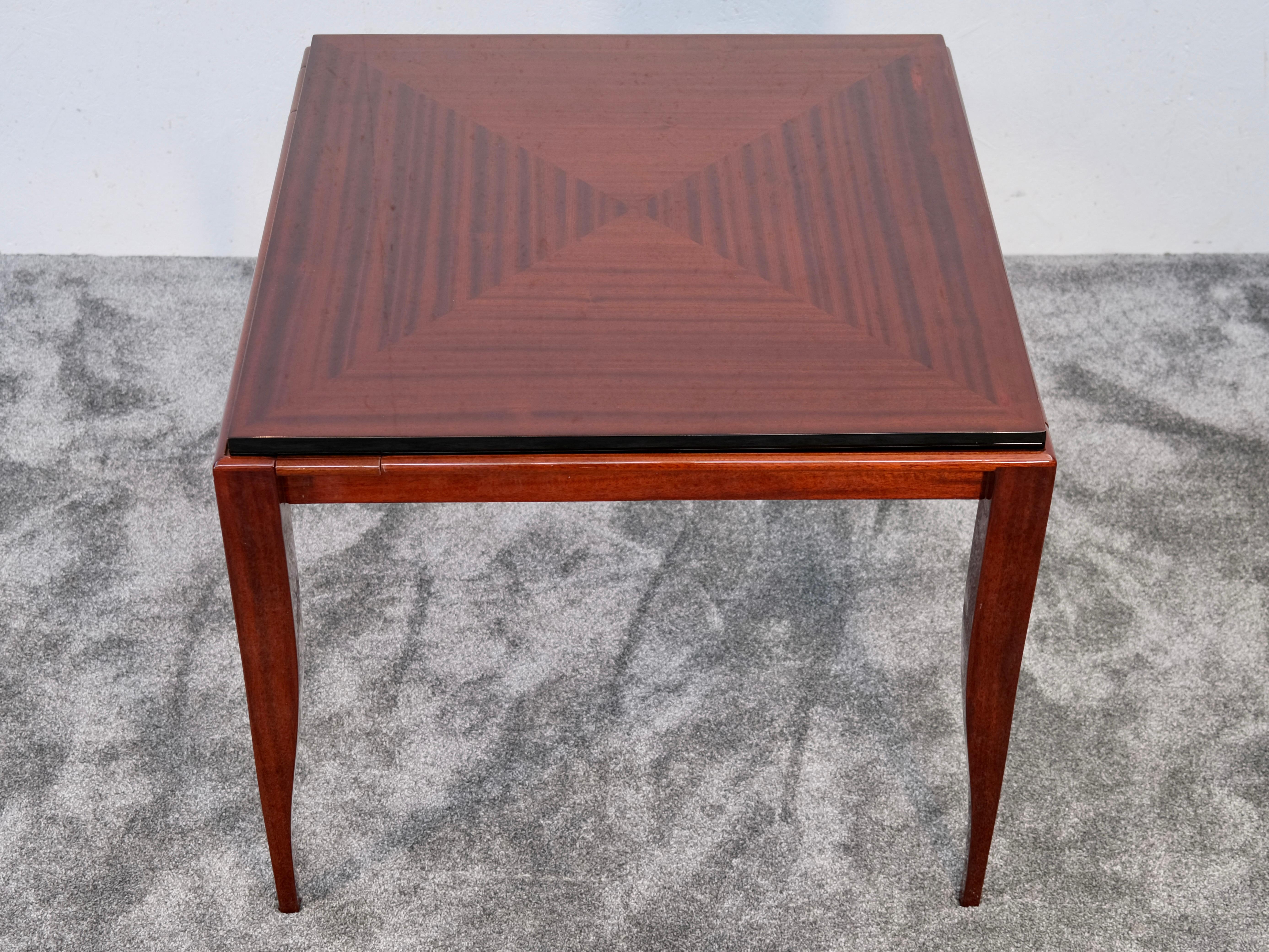 Biedermeier Art Deco Mahogany Flip-Top Game Table in High Gloss Lacquer, France 1930s For Sale
