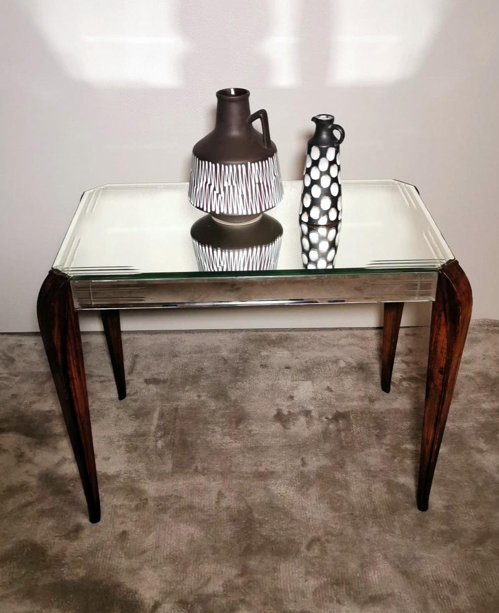 Art Deco French Wood Coffee Table with Mirrors 12