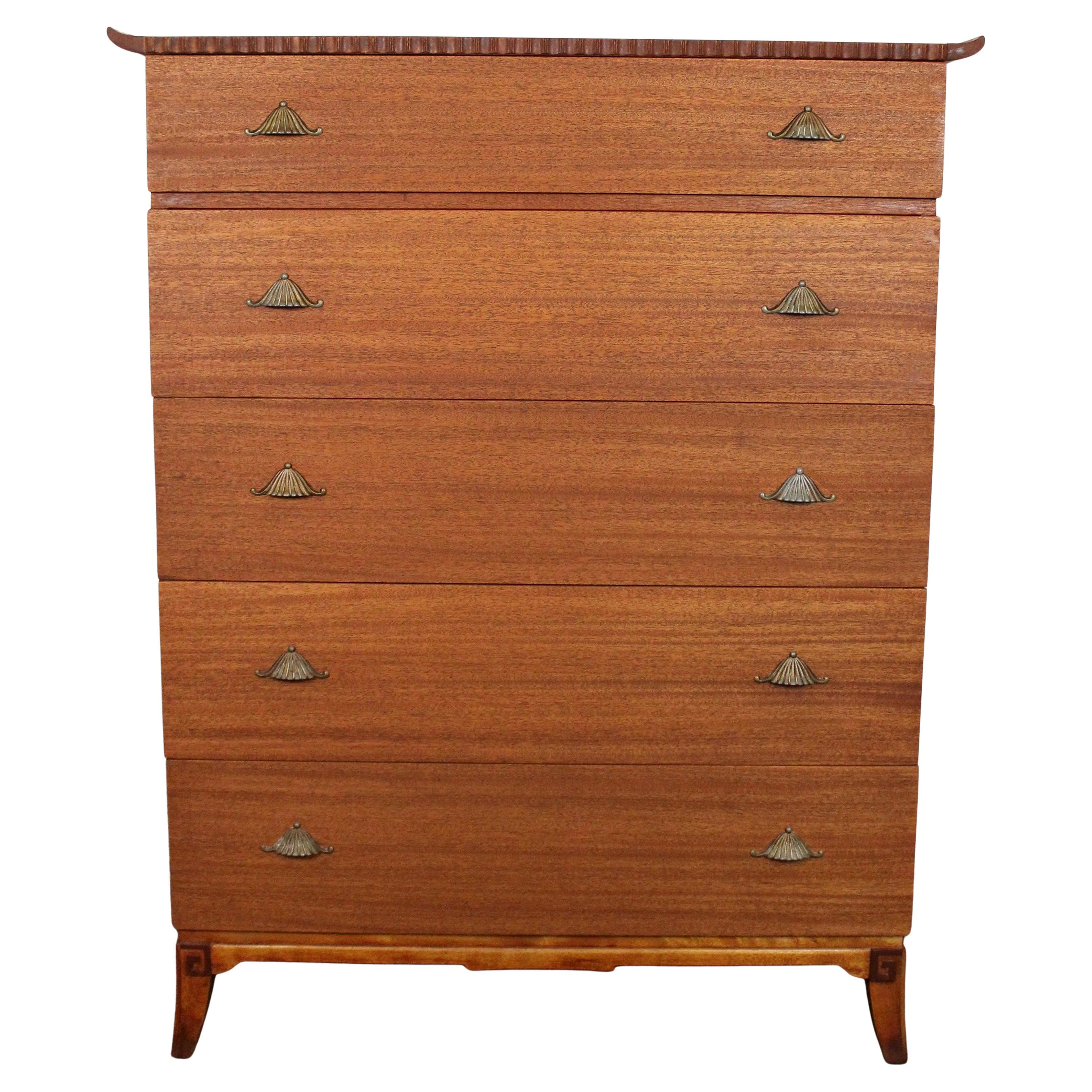 Art Deco Mahogany Highboy Dresser by R-Way Furniture Company