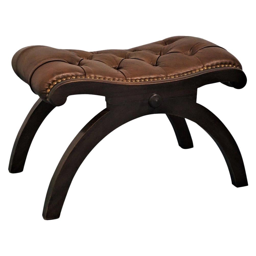 Art Deco Mahogany Leather Buttoned Foot Stool, Ottoman